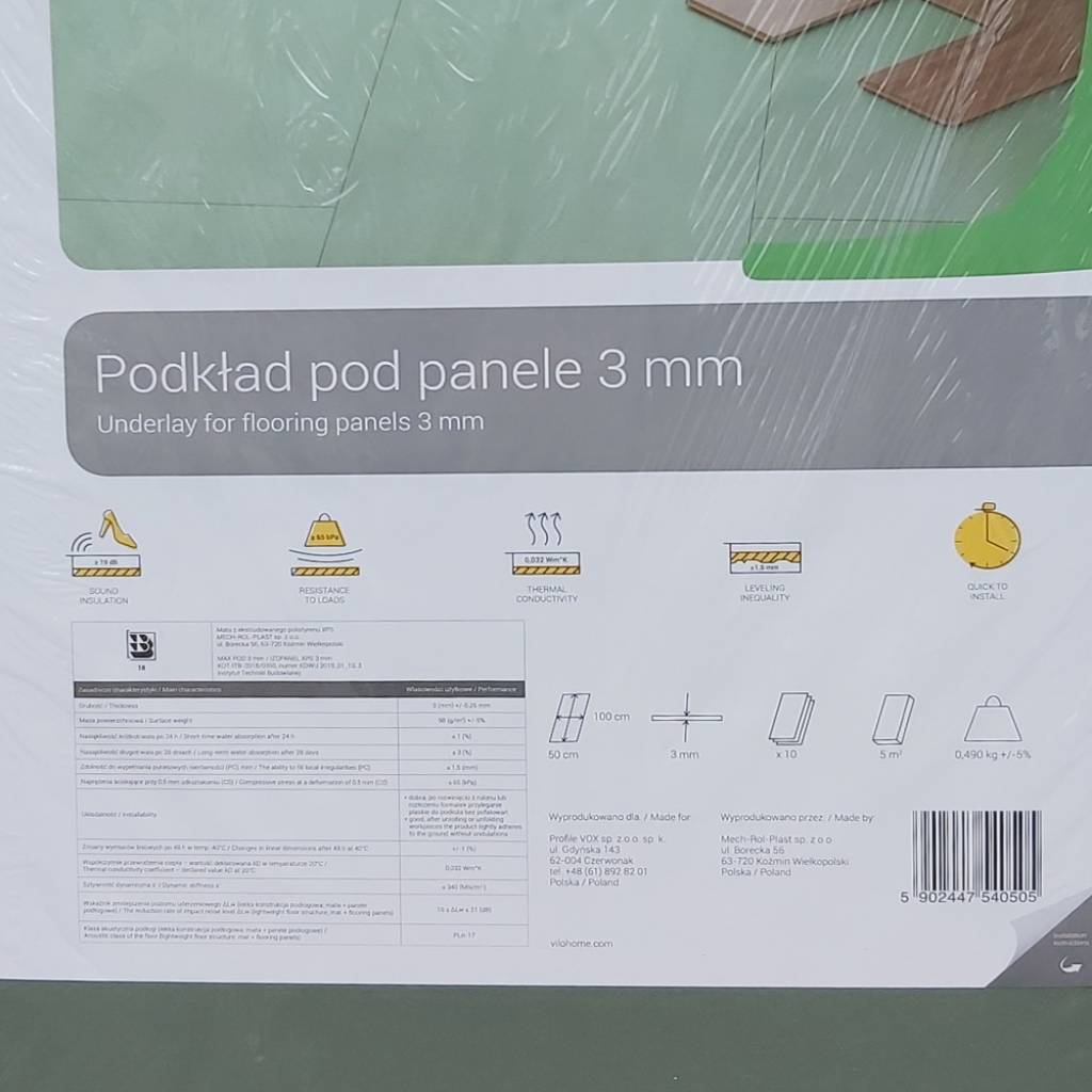 Podkład pod panele XPS 3mm, 5905952044506, Podkłady, Vilo, Vilo