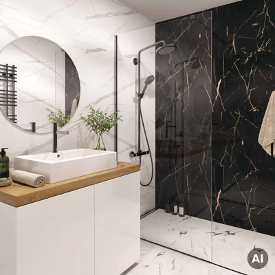 Panele ścienne Calacatta Black 30x60 Marmur Czarny Kamień Połysk 6053390, EC53390