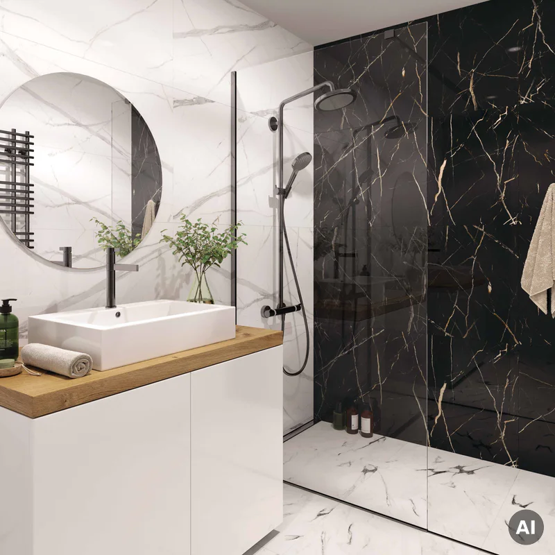 Panele ścienne Calacatta Black 30x60 Marmur Czarny Kamień 